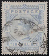 GB QV SG.177a 10/- cobalt (gd) on blued paper sg cat £13,500