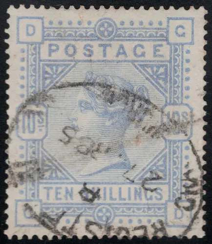 GB QV SG.177a 10/- cobalt (gd) on blued paper sg cat £13,500