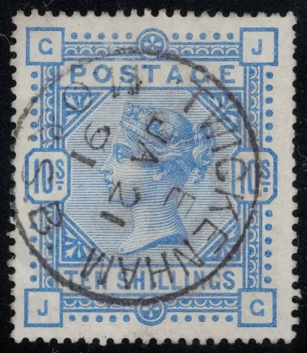 GB QV SG.183 10/- ULTRAMARINE "JG" (VFU)