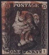 SG.2 (AS15 vk) 1d Black Plate 2 (KI) RED & BLACK MALTESE CROSS