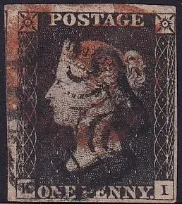 SG.2 (AS15 vk) 1d Black Plate 2 (KI) RED & BLACK MALTESE CROSS