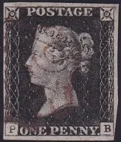 SG.2 (AS 15d vi) 1d Black Plate 2 (PB) with HADDINGTON BROWN Maltese Cross 