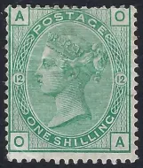 GB QV sg.150 1/- Green plate 12 (OA) (mh) sg cat £625