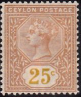 SG198a CEYLON 1886 25c yellow-brown Value in Yellow