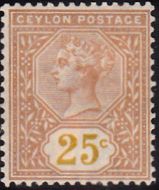 SG198a CEYLON 1886 25c yellow-brown Value in Yellow