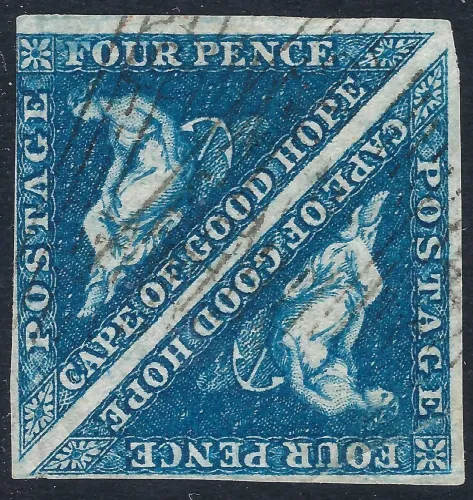 QV SG.4 C.O.G.H 1853 4d deep blue pair (perkins bacon) (slightly blued paper) sg cat £170 Each as singles