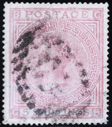 GB qv sg.130 5/- rose plate 4 blued paper wmk anchor sg cat sg cat £4,800