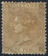 GB qv sg.86 9d bistre plate 2 (hh) (without hair lines) wmk emblems (average mint) sg cat £5,250