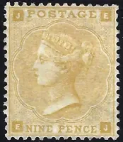 GB qv sg.87 9d straw plate 2 (ej) (without hair lines) wmk emblems (mlh) sg cat £3,750