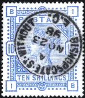 GB QV SG.183 10/- ULTRAMARINE "IB" (VFU)