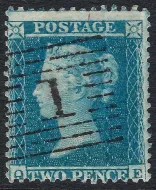 GB QV SG.34 2d blue plate 4 (qe) Wmk lC Perf 14 sg (VFU) cat £70