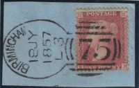 SG29 1d Red Plate 44 (KH) with BIRMINGHAM Spoon Cancel