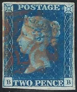 SG5f 2d Blue Plate 2 (BB) with Red Maltese Cross