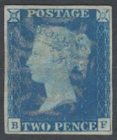 SG.5 2d Blue Plate 1 (BF) WHITE CIRENCESTER MALTESE CROSS
