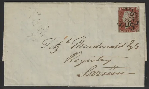 SG8uh 1d Red on Cover Number 8 in Maltese Cross