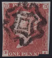 GB QV SG.8 1d Red Plate 34 (BA) with NORWICHMaltese Cross