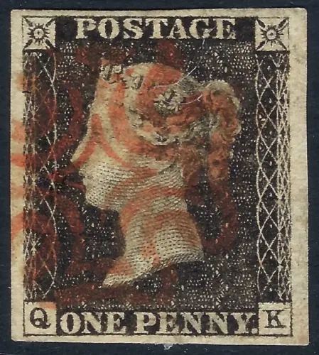 GB QV SG.2 (as41a) 1d Black plate 6 (QK) re-entry