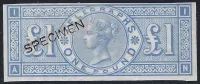 GB QV 1877 £1 pale ultramarine imperf colour trial L236 Telegraphs stamp (AN) with specimen type 8 overprint