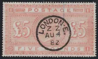 GB QV SG.133 £5 orange (di) on blued paper sg cat £15,000