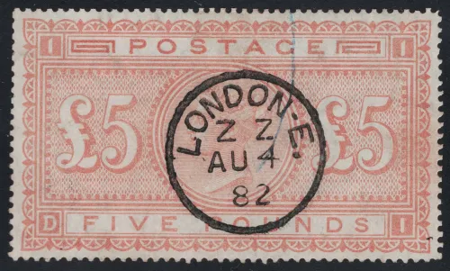 GB QV SG.133 £5 orange (di) on blued paper sg cat £15,000