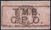 GB qv sg.133 £5 Orange (cg) on blued paper sg cat £15,000