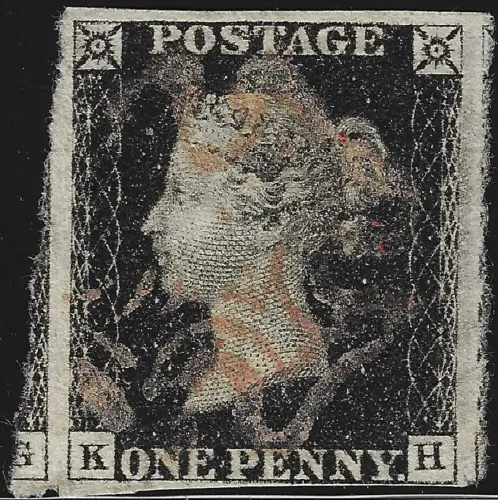 SG.2 1d Black Plate 5 (KH) with Pink Maltese Cross