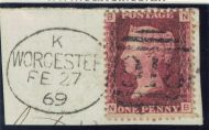 SG43 1d Red Plate 96 (NB) with WORCESTER Spoon Cancel