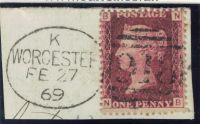 SG43 1d Red Plate 96 (NB) with WORCESTER Spoon Cancel